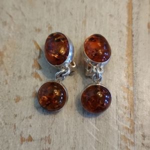 Sterling silver and genuine amber earrings